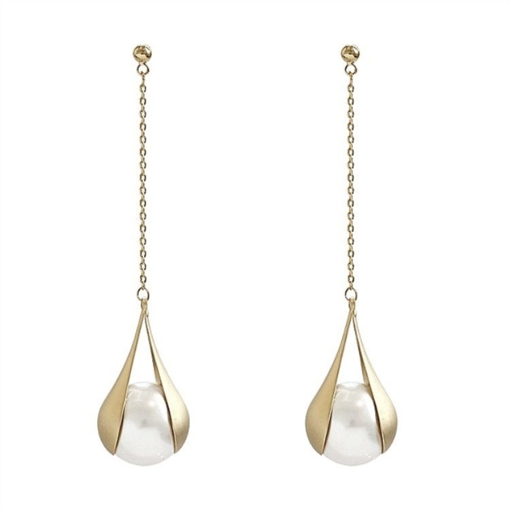 New Gold Pearl Teardrop Earrings Long Dangle Elegant Wedding Bridal Minimalist